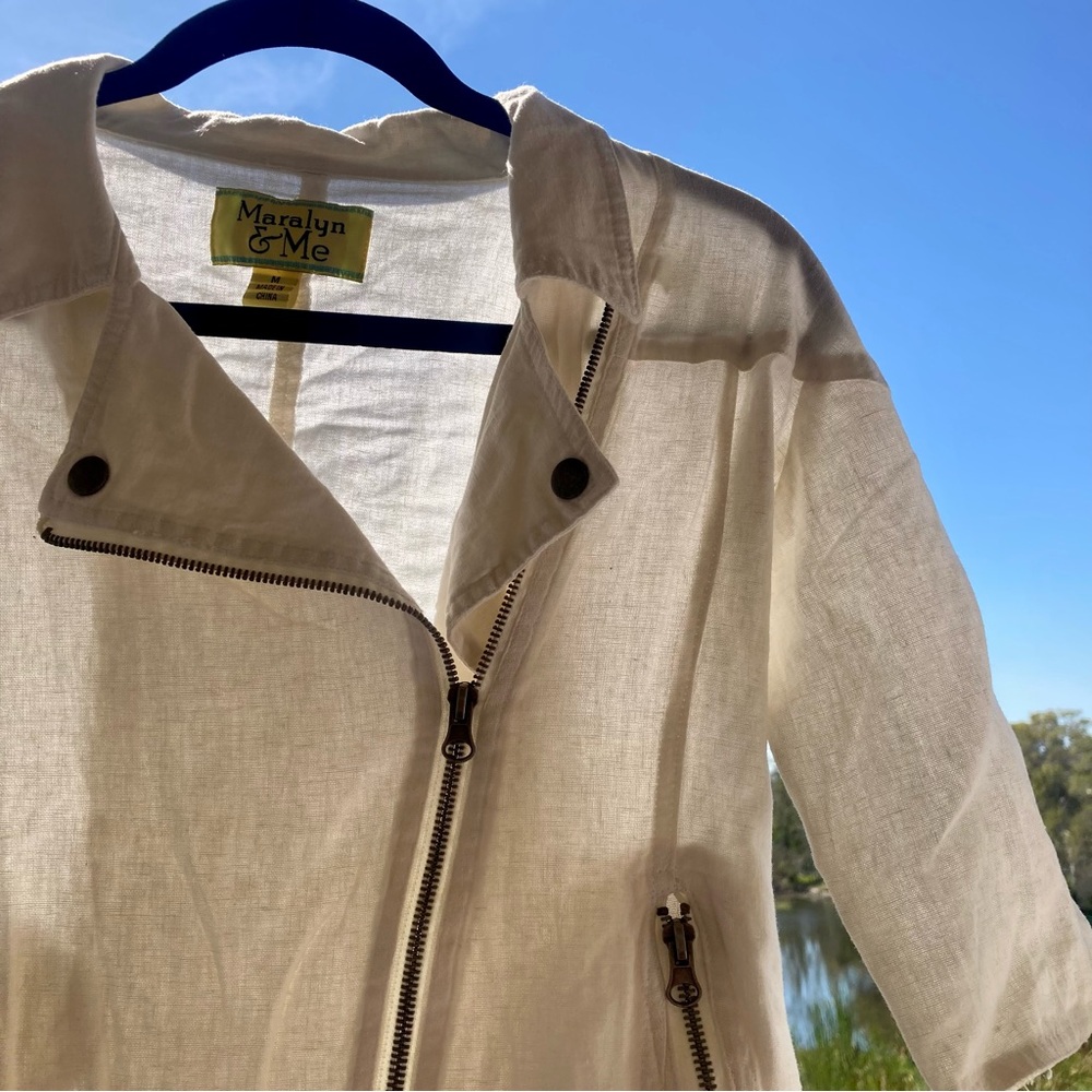Maralyn & Me White Linen Blend Moto Jacket – Size M - Picture 3 of 14